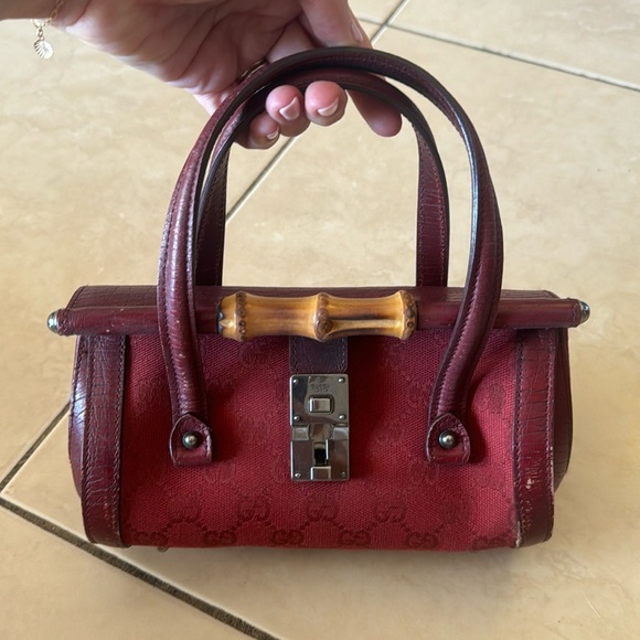 Gucci x Tom Ford Vintage 2000’s Mini Burgundy Barrel Bag w/ Bamboo Handle - Picture 1 of 7